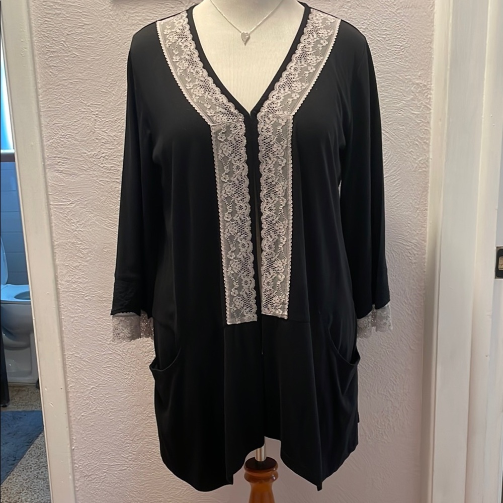 LOGO by Lori Goldstein Black & Lace Cardi. Size L